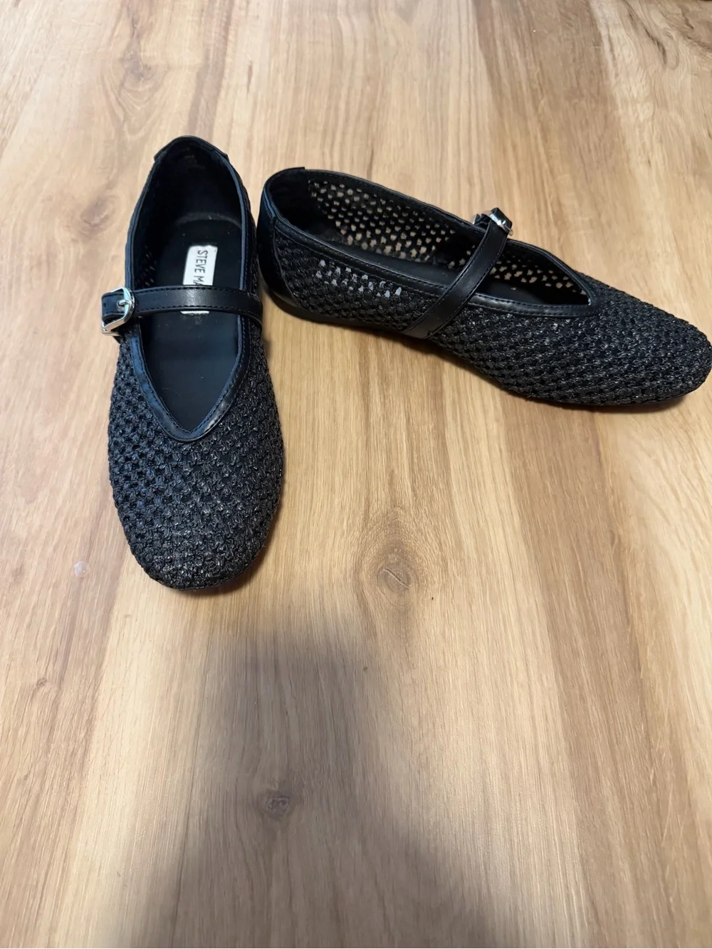 Steve Madden Black Crochet Mary Jane Flats with Buckle Strap